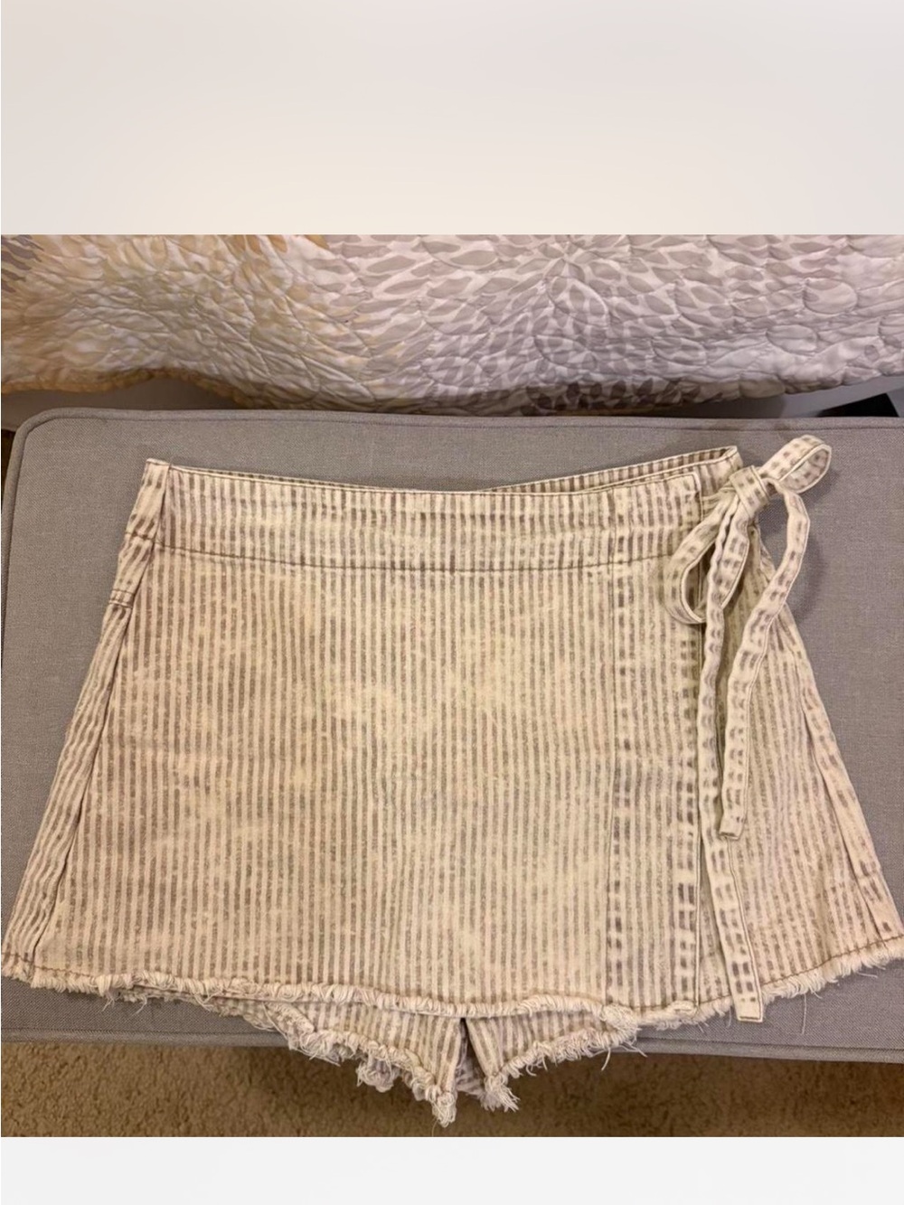 Altar'd State Cream & Tan Striped Mini Wrap Skirt